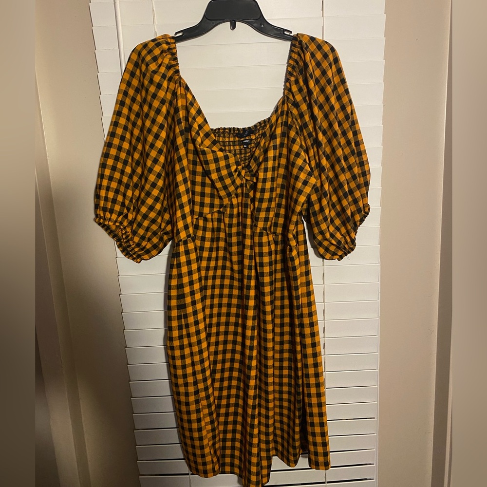 Fall Black Orange Gingham Mini smock dress